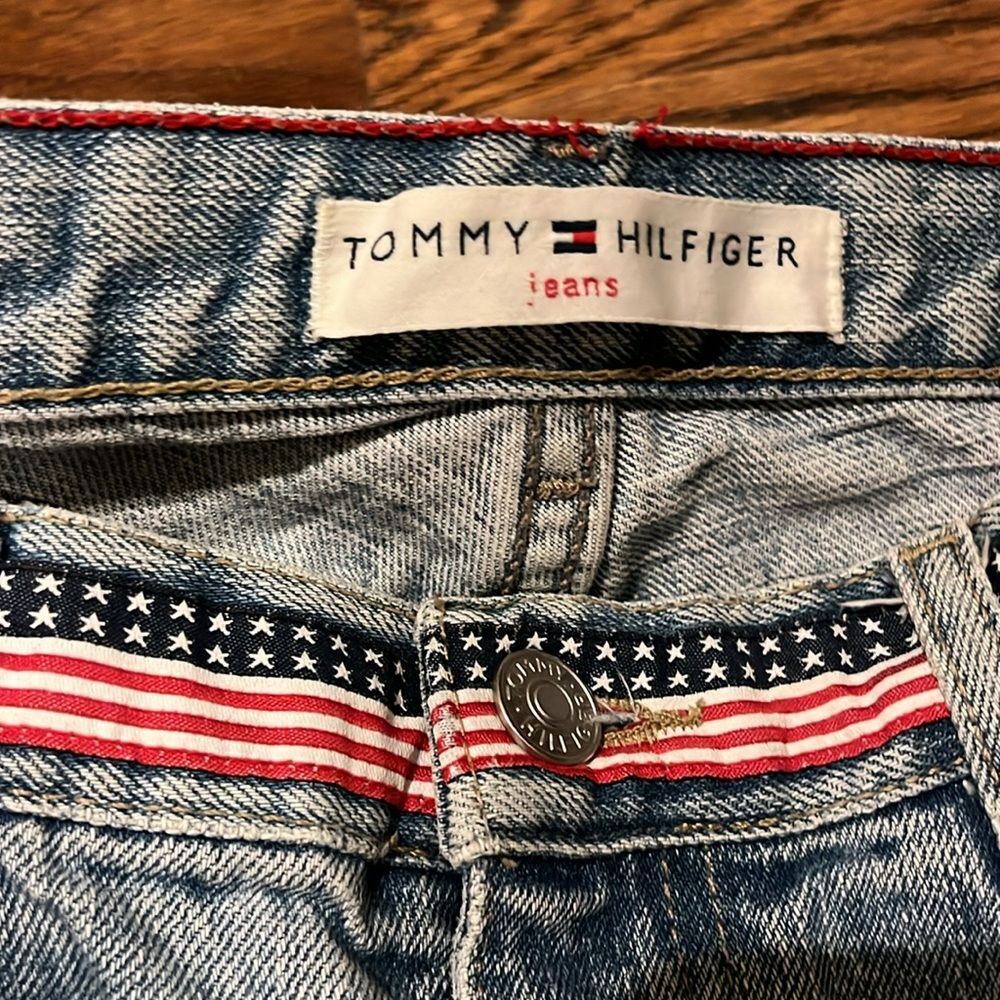 Y2K Tommy Hilfiger Jeans Flag waist detail straight leg low rise light wash sz 4 - Picture 5 of 10